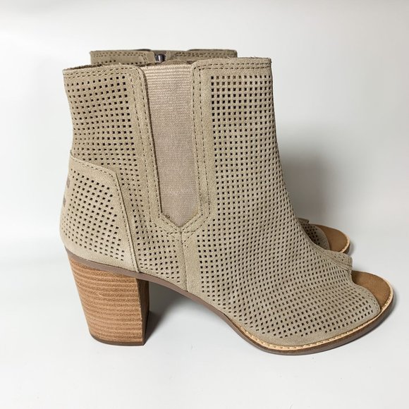 Toms majorca peep toe suede tan boot heel 11 - Picture 1 of 5